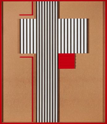 une image représentant un tableau où l'on voit une croix composée de bandes blanches et rouges