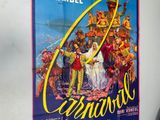 a large poster of a man and a woman on a boat