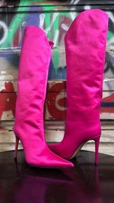 Bottes P.39,5 A.VAUTHIER Satin Rose Fuchsia Talon 10cm Neuves avec éti - Photo 1
