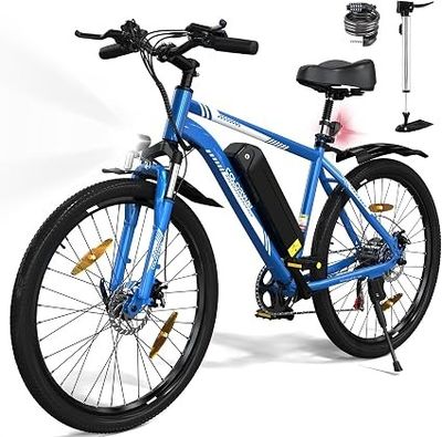 un vélo bleu avec une selle noire et un guidon noir