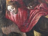 an image of a painting of a woman in a red dress and a man in a black suit