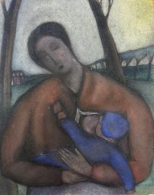 une image représentant un tableau où un homme et une femme s'étreignent