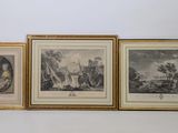 trois reproductions encadrées représentant un homme et une femme dans un paysage