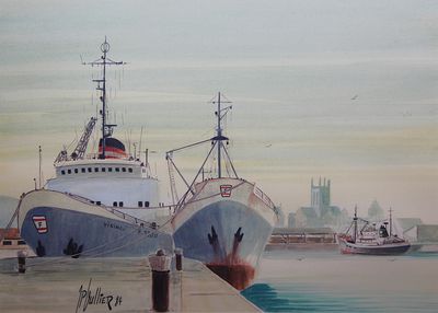 Jean Pierre BULLIER (XXème), "Chalutiers à quai dans le port…