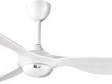 the white ceiling fan is hanging from the ceiling in the room