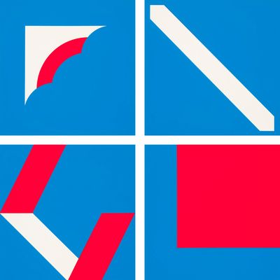 un logo bleu et rouge comportant une flèche blanche et une flèche rouge et blanche