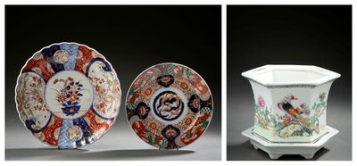 three different pictures of a vase and a plate with a bird on it
