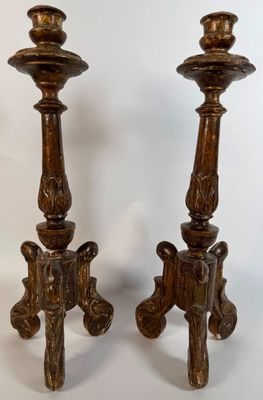 paire de chandeliers anciens en laiton