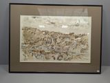 tableau encadré représentant une vue de ville