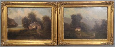 deux tableaux représentant une scène de campagne avec une maison au loin