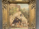 une vieille photo représentant une peinture d'une grotte avec des personnes à l'intérieur