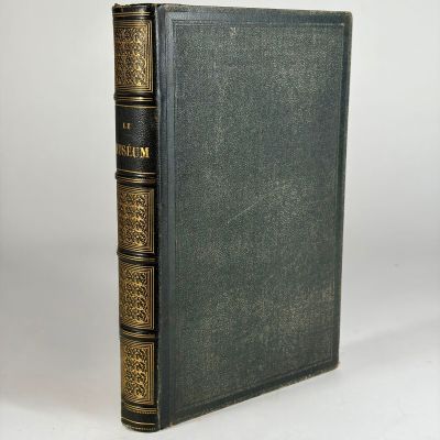 a green book with gold trim and a black cover
