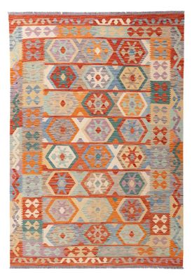 Kilim Afghan en laine Couleur rouge ,beige et bleu 246 X 168