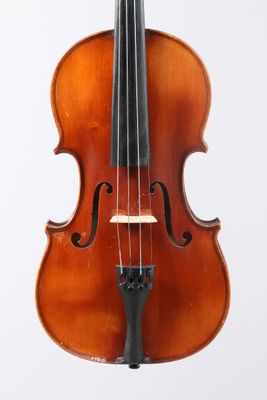 a close up of a violin on a white background