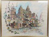 a picture of a watercolor painting of a city