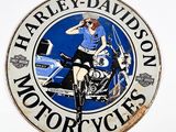 a sign that says harley davidson motorcycles on the side of a building