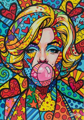 a painting of a woman with a bubble in her mouth