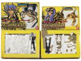 a couple of boxes of different types of toys on a white surface