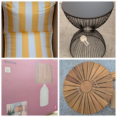 plusieurs photos de différents types de meubles, notamment une table, une chaise et une lampe