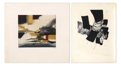 two paintings of a man and a woman on a boat