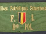 a green flag with a gold and red stripe on it