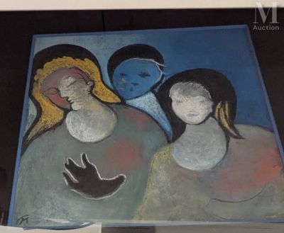 a painting of a group of people on a wall