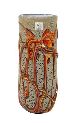 orange and brown vase on a white background with a white background