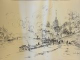 une image représentant un dessin d'une ville sur une feuille de papier