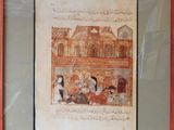 framed picture of a painting of a group of people in a courtyard