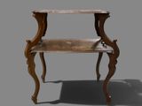 a small wooden table with a shelf on top of it