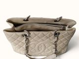 chanel beige quilted leather tote bag with chain handles