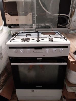 stove with two burners and a glass door on top of it