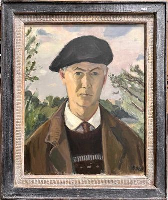 portrait of a man in a beret, oil on canvas, signed and dated
