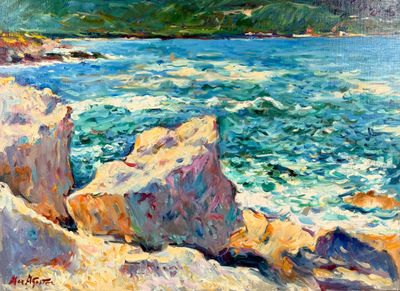 AGOSTINI ? Bord de mer, huile sur toile signée en bas à gauc… - Photo 1