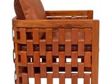 an image of a wooden chair with a brown pillow on top of it