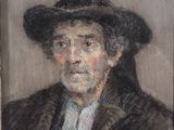 portrait of an old man with a hat and a fur coat