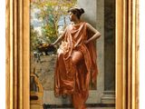 an image of a painting of a woman sitting on a ledge