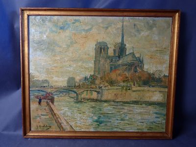 GUSTAVE MADELAIN (1867-1944) Vue de Notre Dame, HST, SBG, 65…