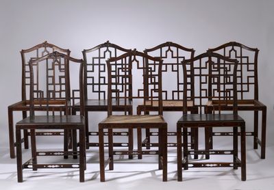 set of six chinese style dining chairs and a table