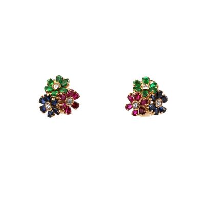 une paire de boucles d'oreilles multicolores sur fond blanc