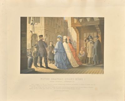 a drawing of a man and a woman standing in front of a building