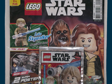 un sac contenant des couvertures du magazine « Lego Star Wars » sur fond bleu