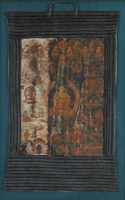 TIBET - XVIe/XVIIe siècle Thangka, détrempe sur toile ornée …