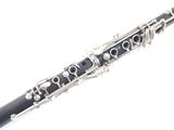 a close up of a clarinet on a white background