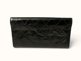 chanel black quilted leather long wallet