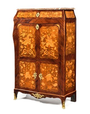 an image of a wooden cabinet with flowers on it