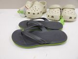 a pair of sandals and a pair of flip flops on a table