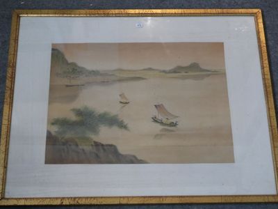 ASIE - Paysage côtier, peinture sur soie signée en bas à gau…