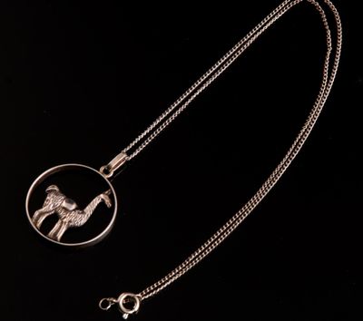 un gros plan d'un collier en argent orné d'un oiseau