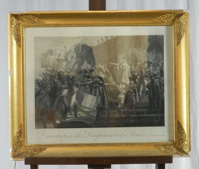 une vieille photo représentant une peinture d'un groupe de personnes sur une scène